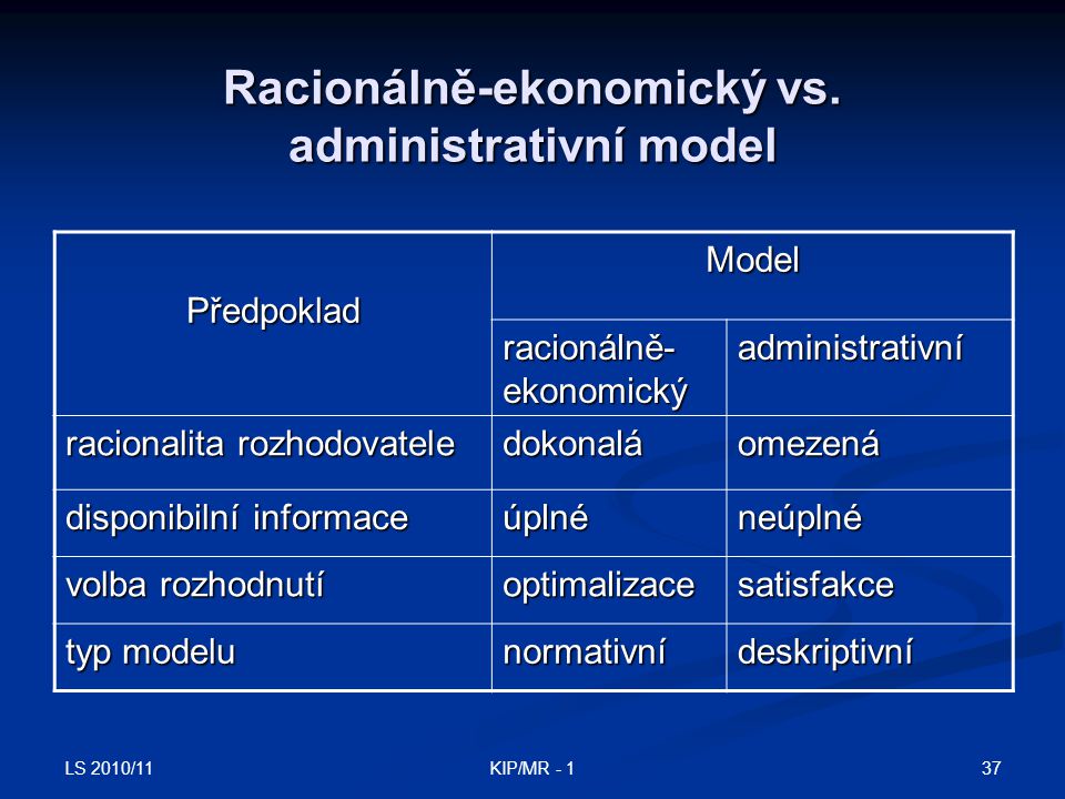 Racionálně-ekonomický vs. administrativní model