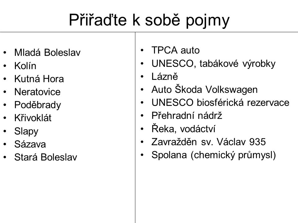 Přiřaďte k sobě pojmy TPCA auto Mladá Boleslav
