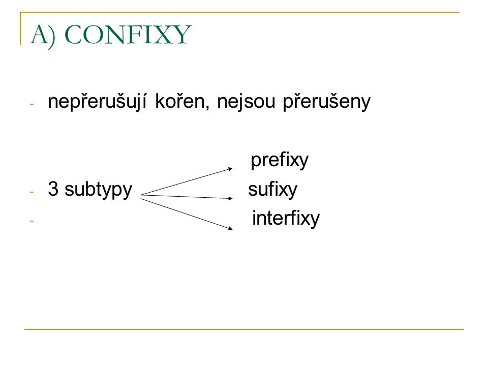 A) CONFIXY nepřerušují kořen, nejsou přerušeny prefixy
