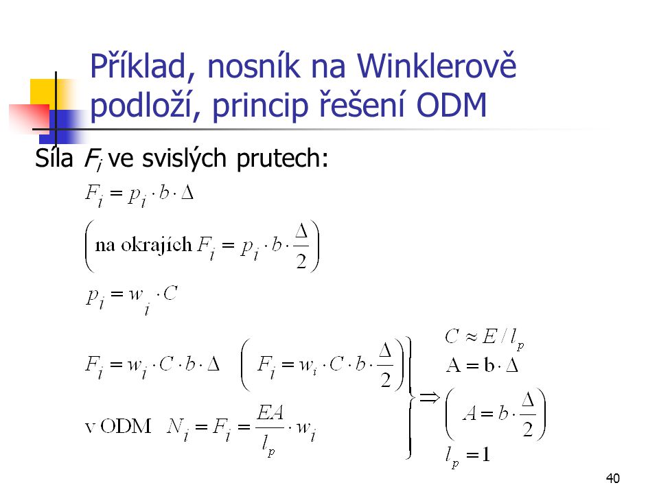 Příklad, nosník na Winklerově podloží, princip řešení ODM