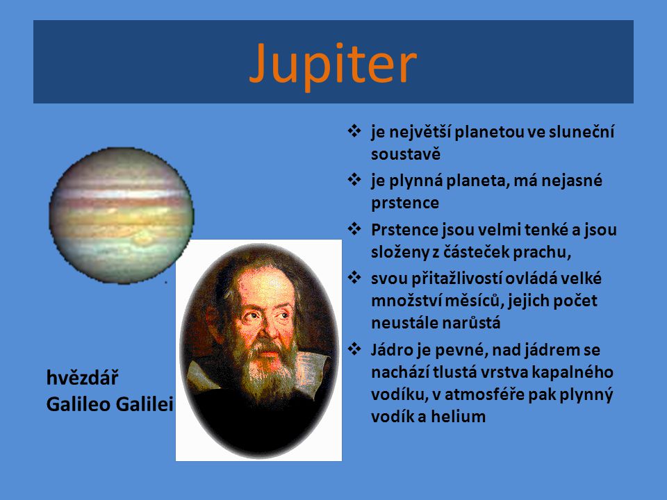 Jupiter hvězdář Galileo Galilei