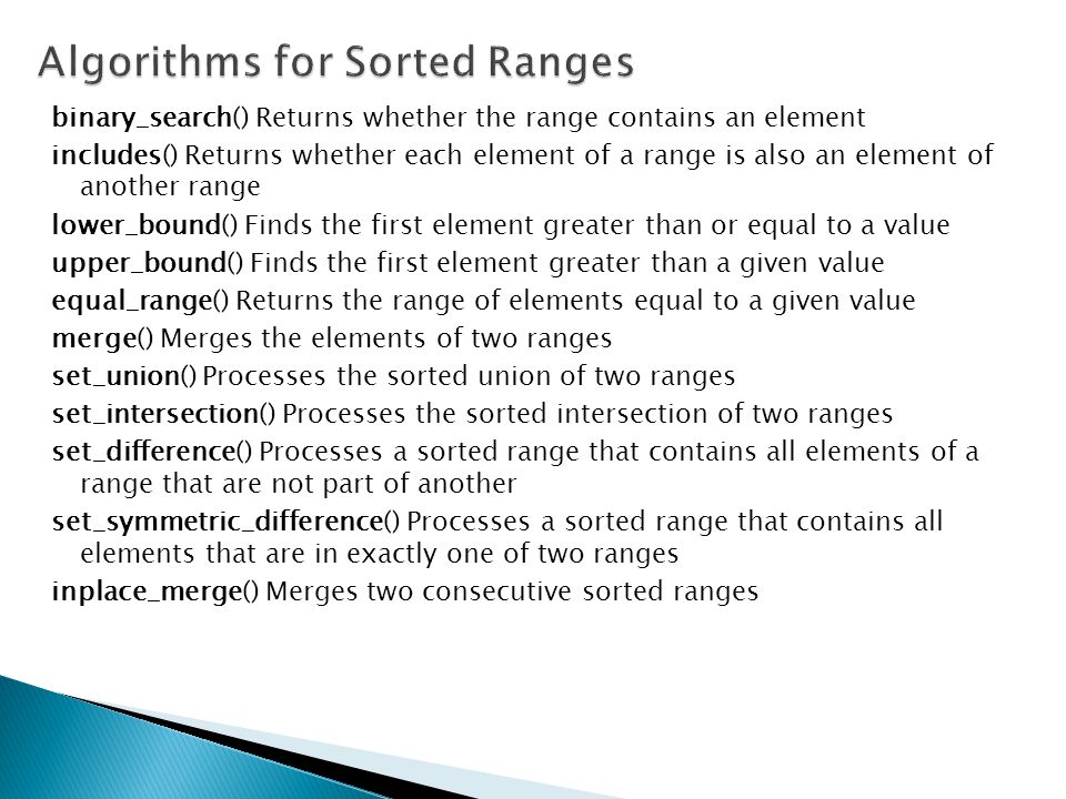 Algorithms for Sorted Ranges