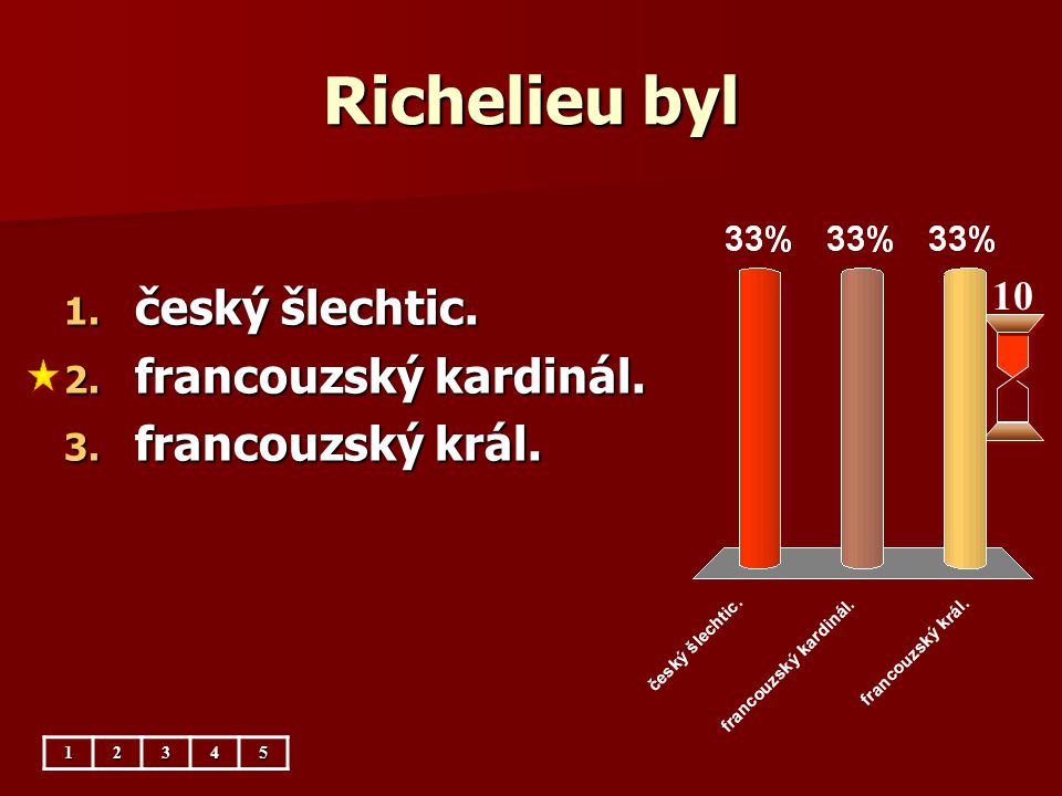 Richelieu byl český šlechtic. francouzský kardinál. francouzský král.