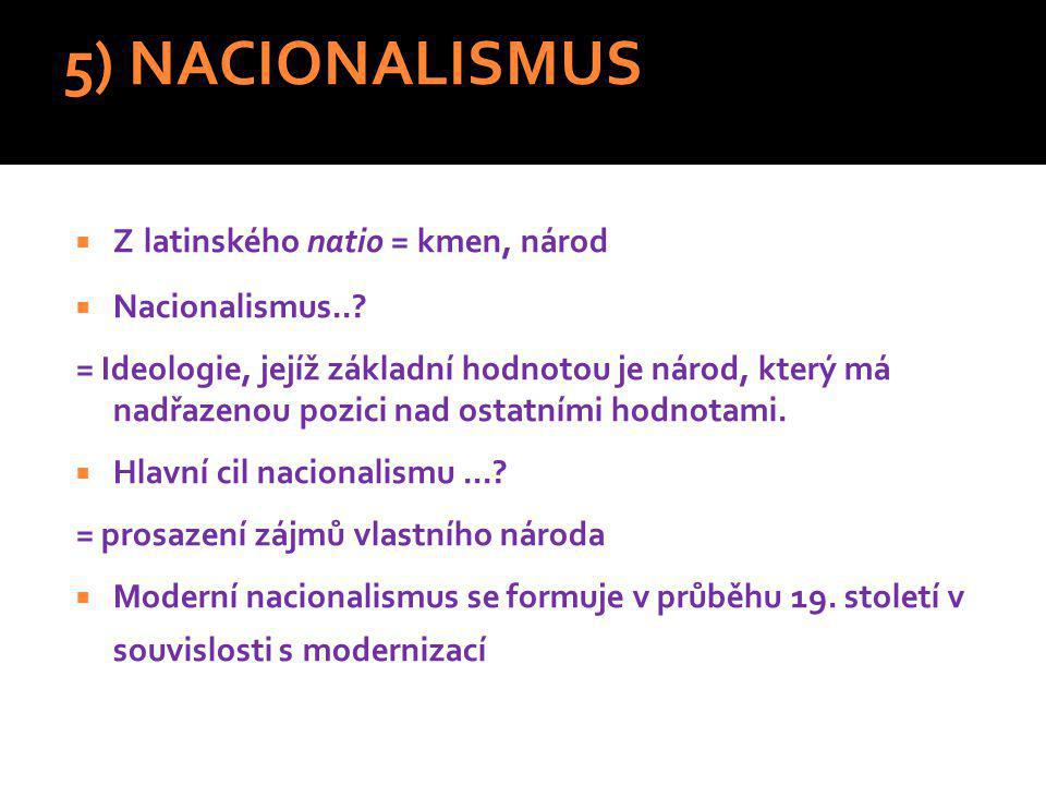 5) NACIONALISMUS Z latinského natio = kmen, národ Nacionalismus..