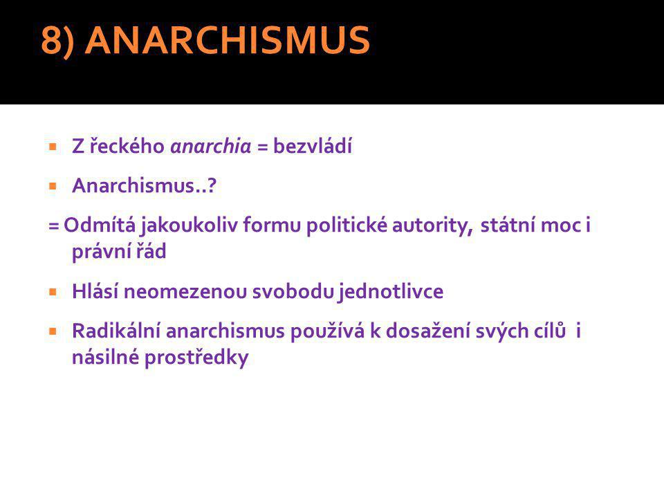 8) ANARCHISMUS Z řeckého anarchia = bezvládí Anarchismus..