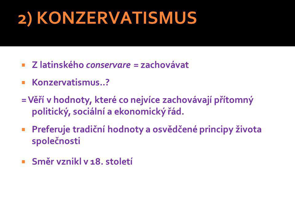 2) KONZERVATISMUS Z latinského conservare = zachovávat