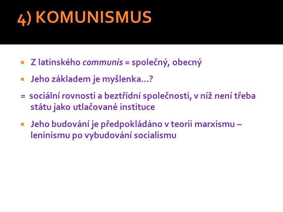 4) KOMUNISMUS Z latinského communis = společný, obecný