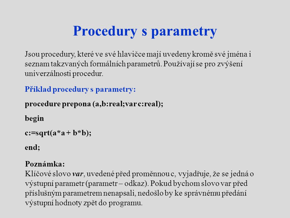 Procedury s parametry