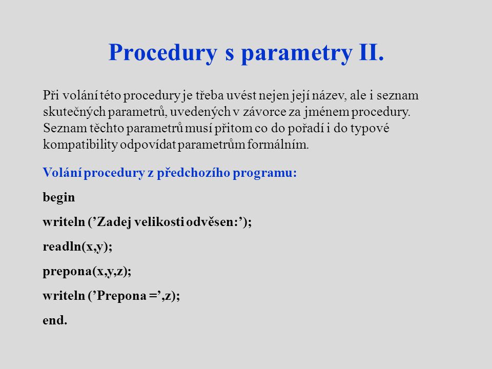 Procedury s parametry II.