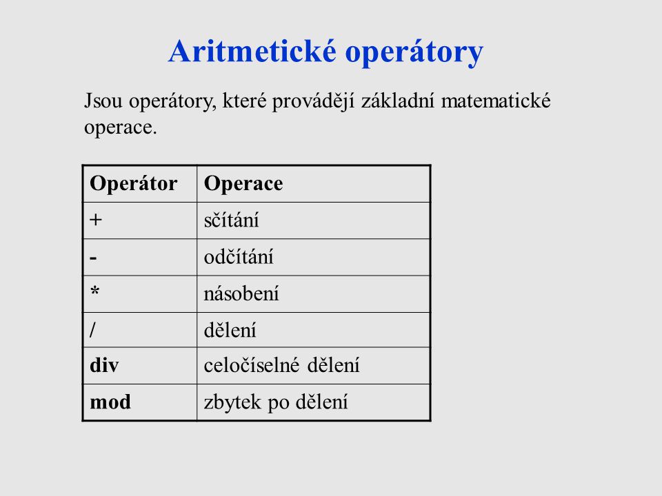 Aritmetické operátory