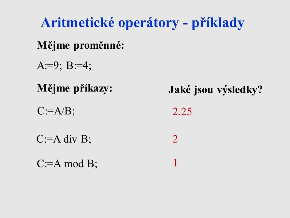 Aritmetické operátory - příklady