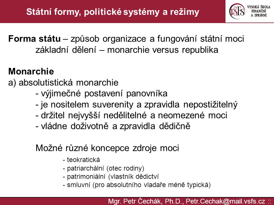 Státní formy, politické systémy a režimy
