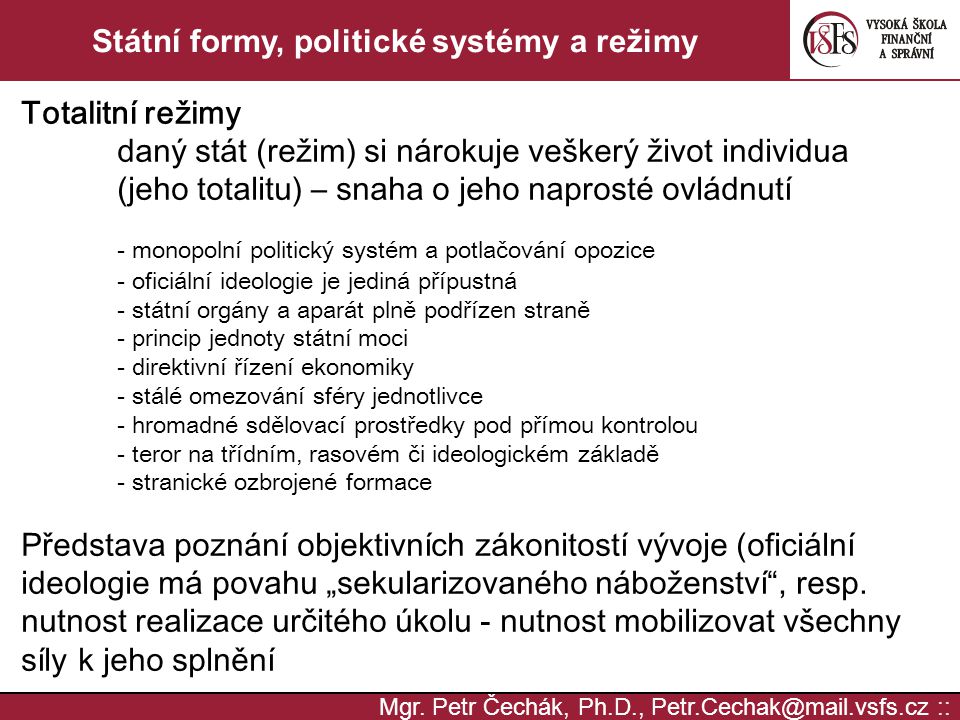 Státní formy, politické systémy a režimy