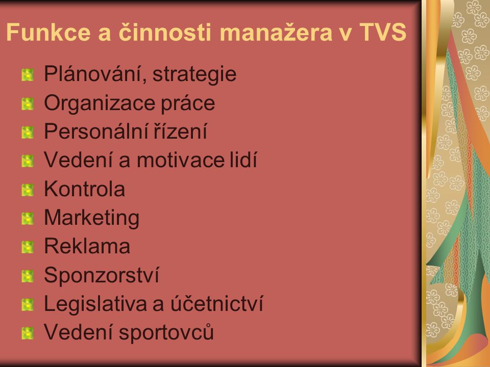 Funkce a činnosti manažera v TVS