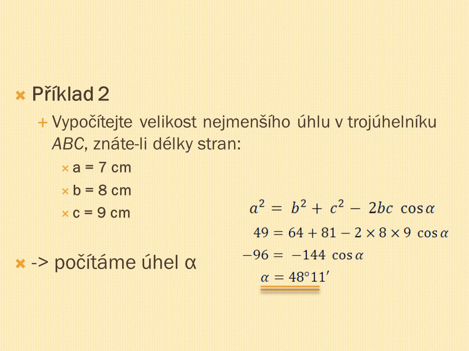 Příklad 2 -> počítáme úhel α