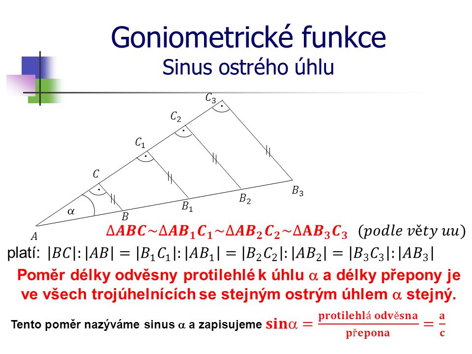 Goniometrické funkce Sinus ostrého úhlu