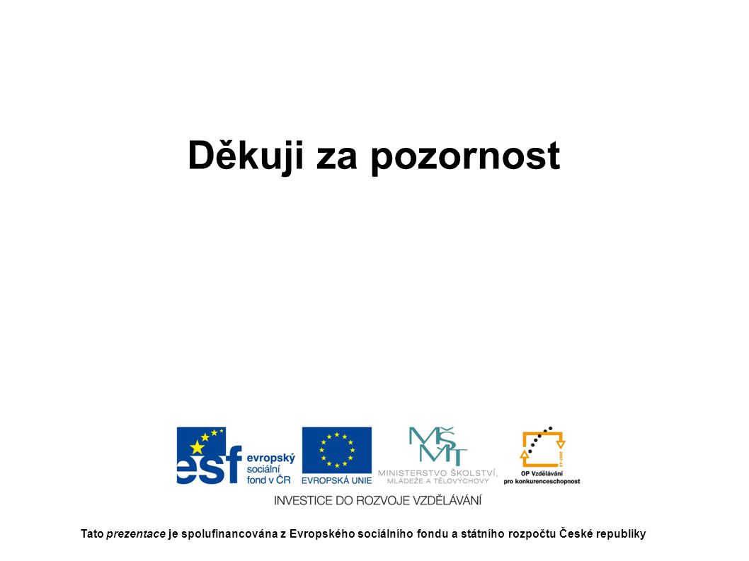 Děkuji za pozornost Tato prezentace je spolufinancována z Evropského sociálního fondu a státního rozpočtu České republiky.