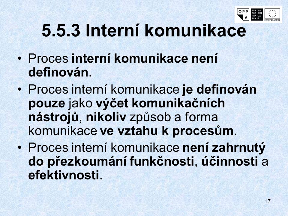 5.5.3 Interní komunikace Proces interní komunikace není definován.