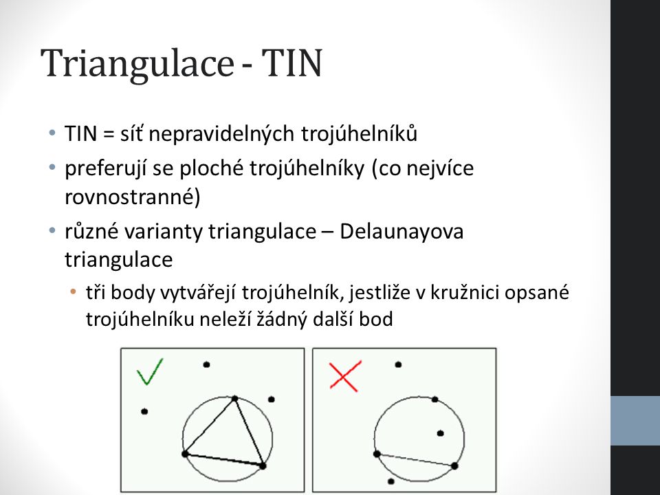 Triangulace - TIN TIN = síť nepravidelných trojúhelníků