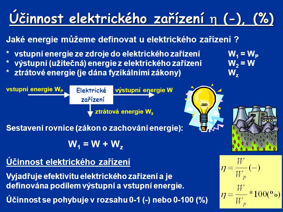Účinnost elektrického zařízení  (-), (%)