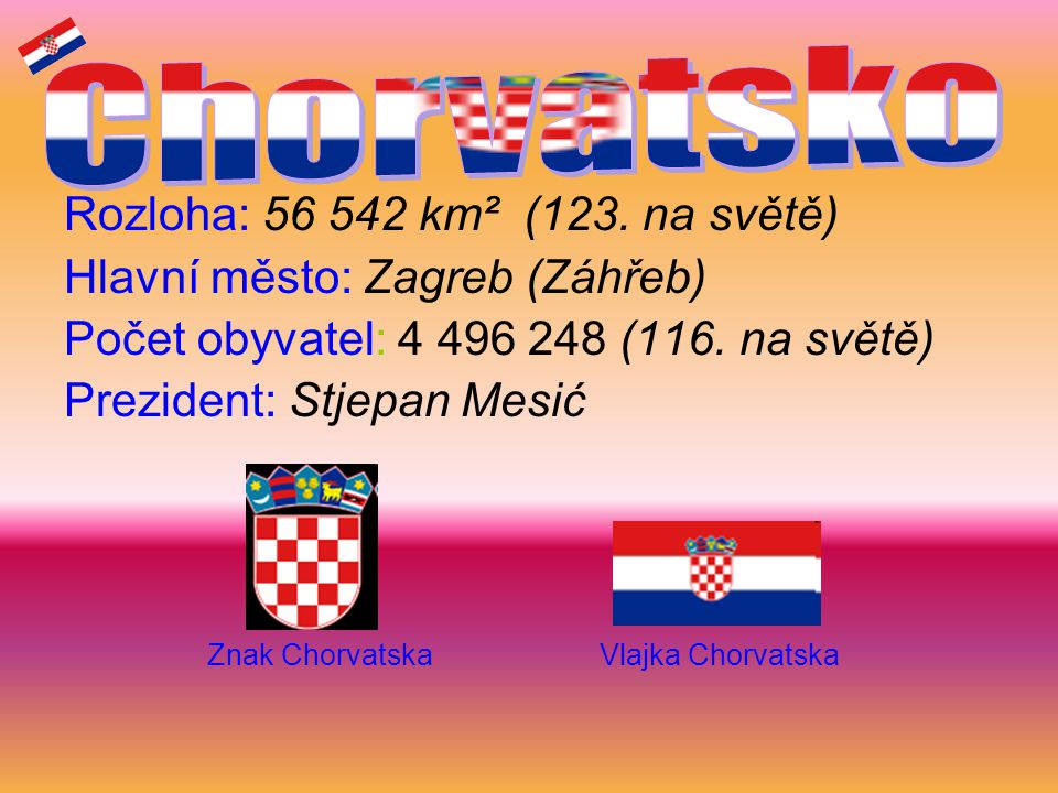 Chorvatsko Rozloha: km² (123. na světě)