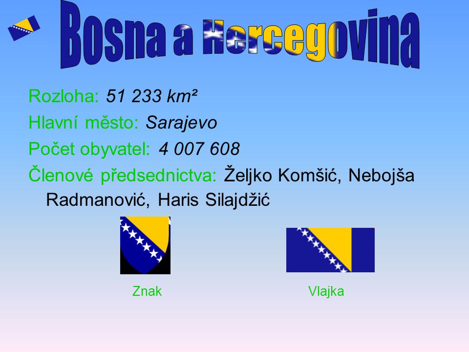 Bosna a Hercegovina Znak Vlajka Rozloha: km²