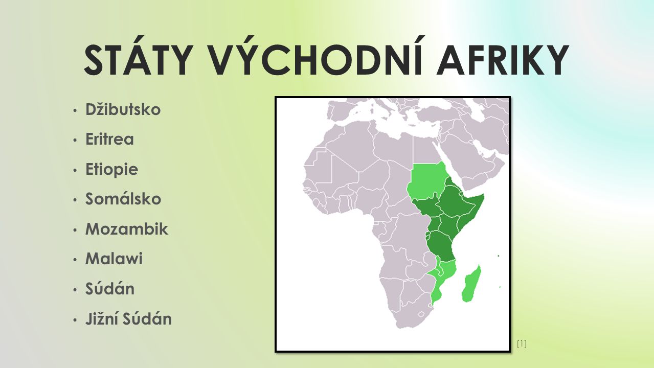 Státy VÝCHODNÍ AFRIKY Džibutsko Eritrea Etiopie Somálsko Mozambik