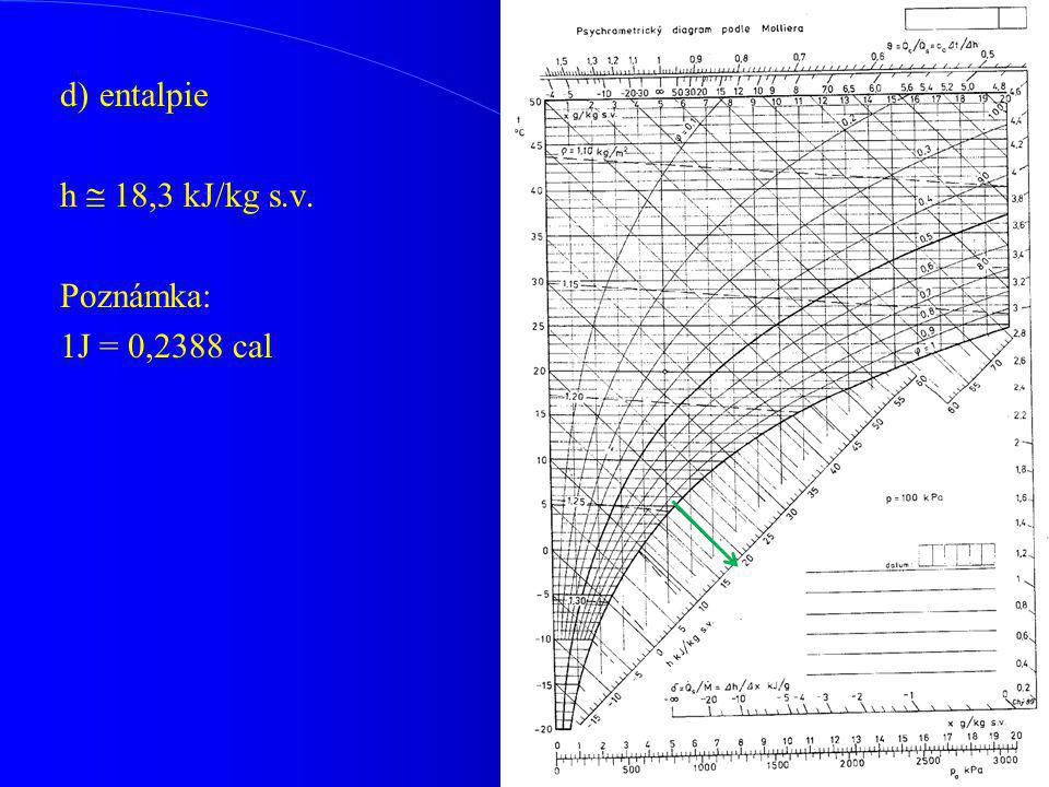 d) entalpie h  18,3 kJ/kg s.v. Poznámka: 1J = 0,2388 cal