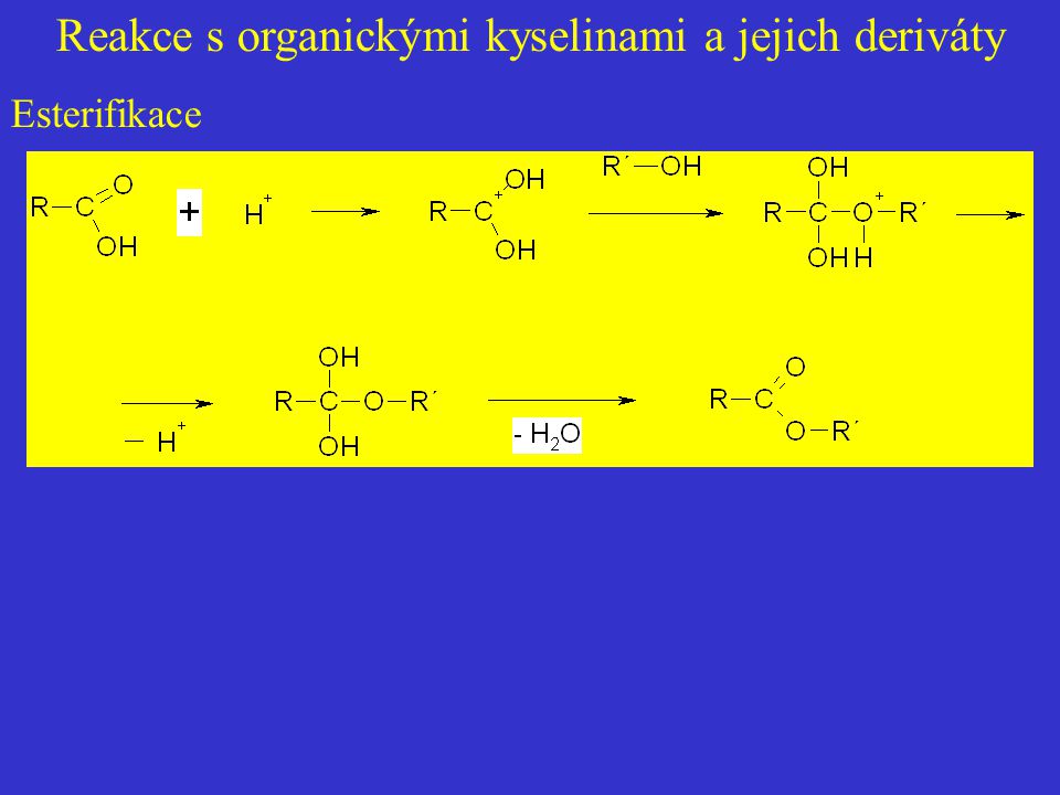 Reakce s organickými kyselinami a jejich deriváty