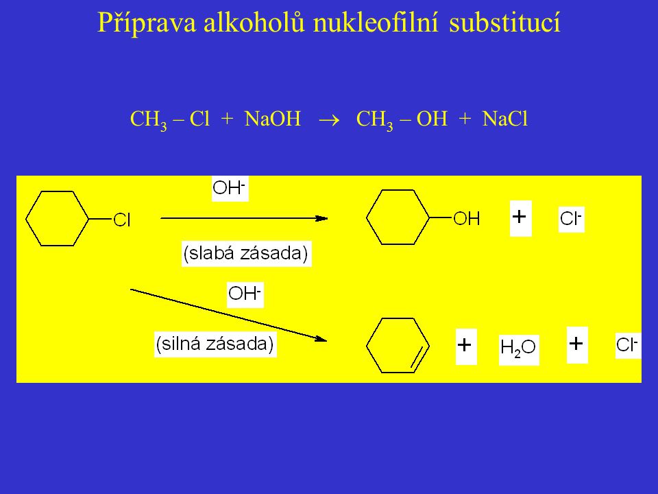 Příprava alkoholů nukleofilní substitucí