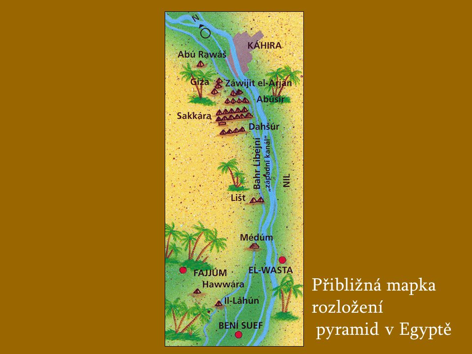 Přibližná mapka rozložení pyramid v Egyptě