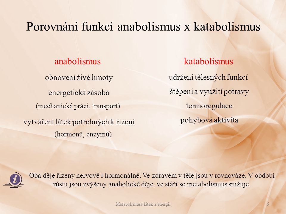 Porovnání funkcí anabolismus x katabolismus