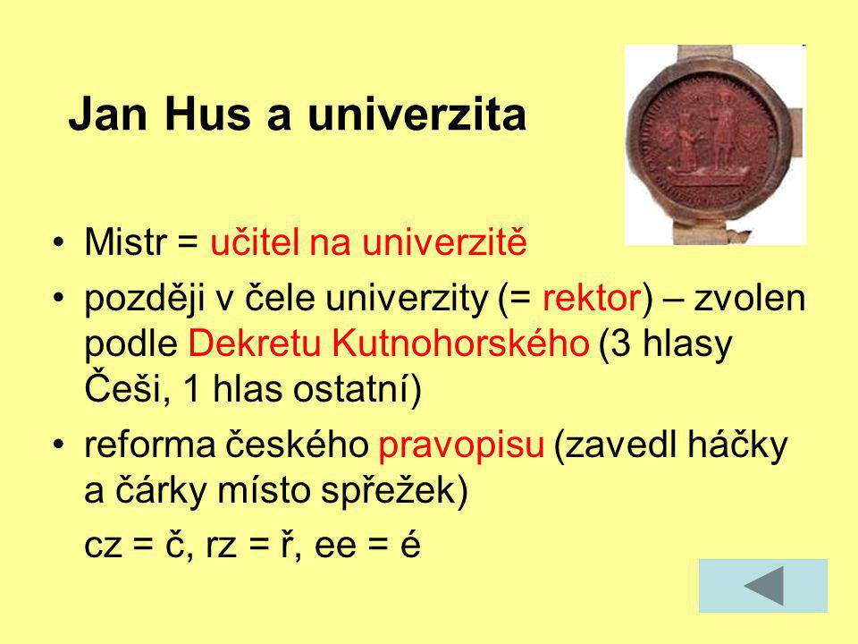 Jan Hus a univerzita Mistr = učitel na univerzitě