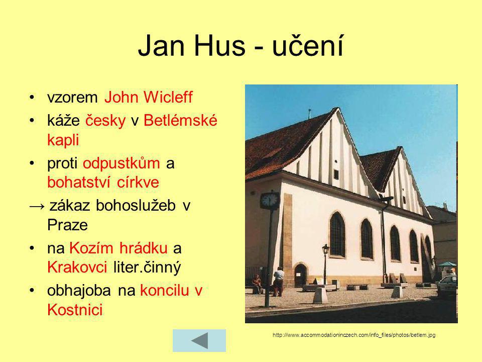 Jan Hus - učení vzorem John Wicleff káže česky v Betlémské kapli