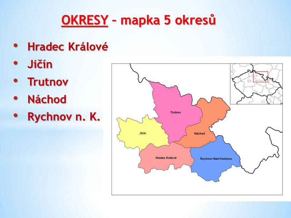 OKRESY – mapka 5 okresů Hradec Králové Jičín Trutnov Náchod