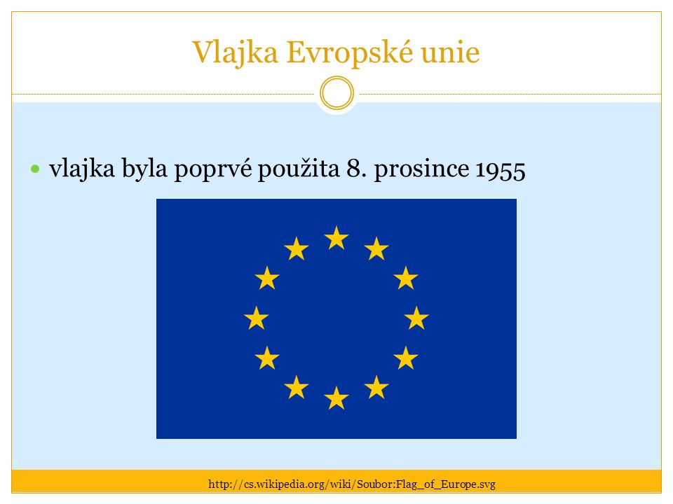 Vlajka Evropské unie vlajka byla poprvé použita 8. prosince 1955
