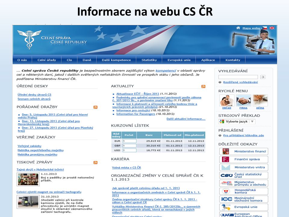 Informace na webu CS ČR