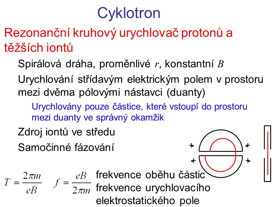 Cyklotron Rezonanční kruhový urychlovač protonů a těžších iontů