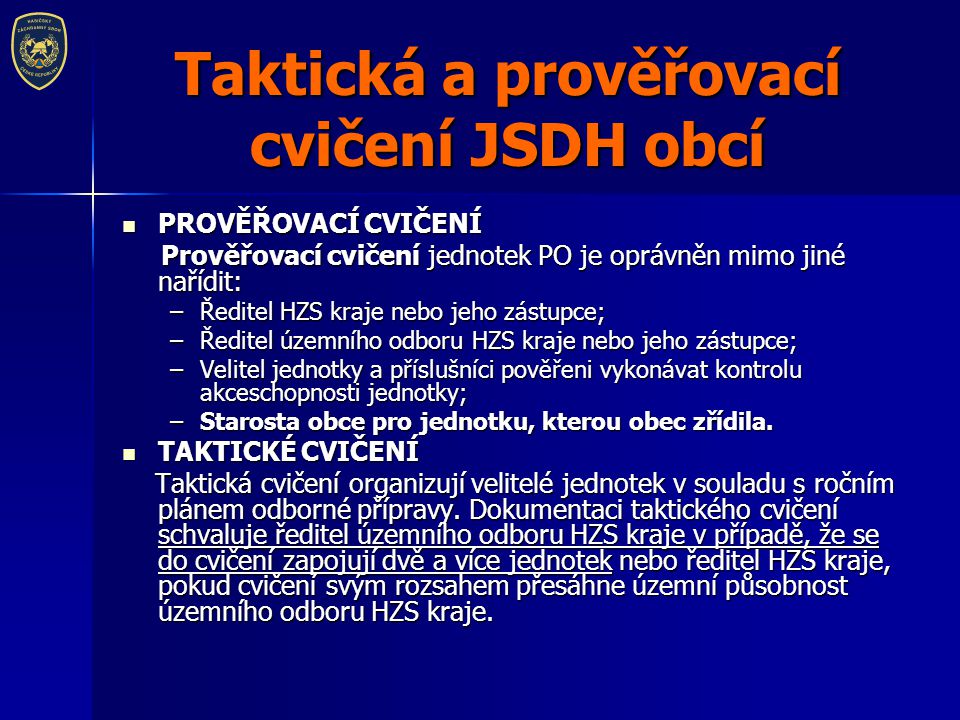 Taktická a prověřovací cvičení JSDH obcí