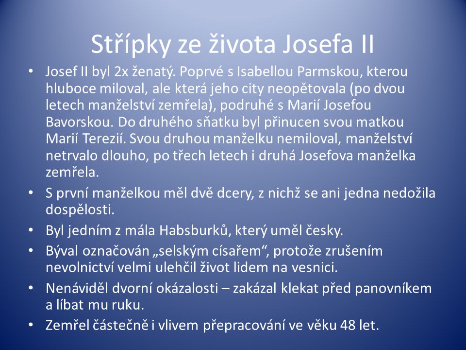 Střípky ze života Josefa II