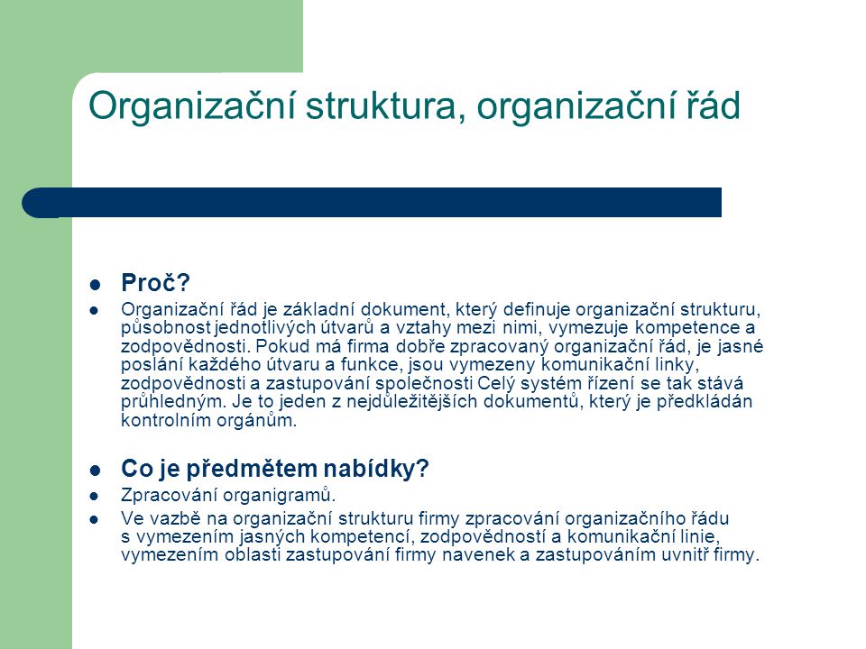 Organizační struktura, organizační řád