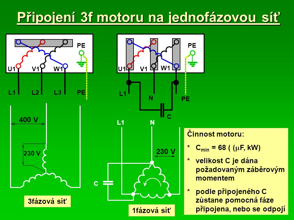 Připojení 3f motoru na jednofázovou síť