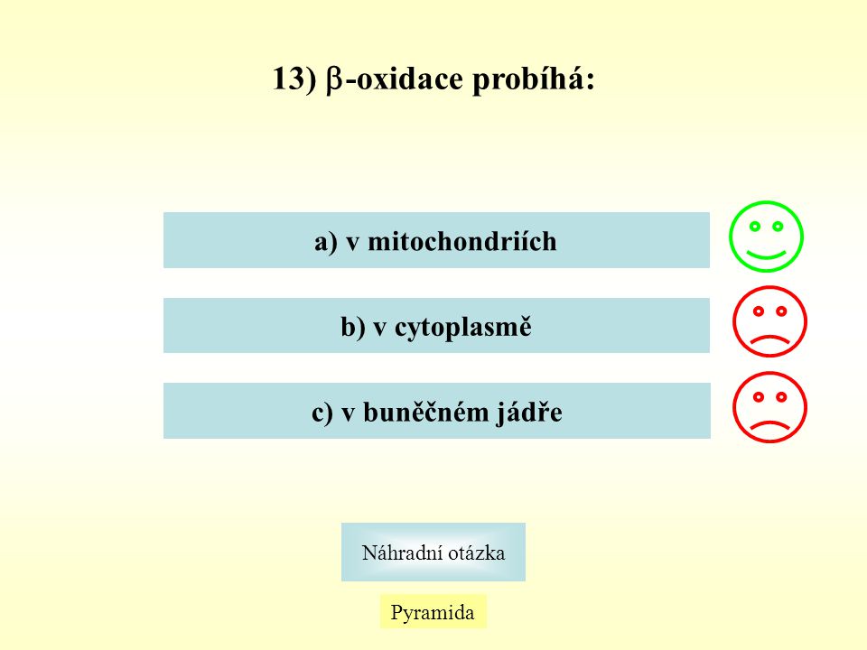 13) -oxidace probíhá: a) v mitochondriích b) v cytoplasmě