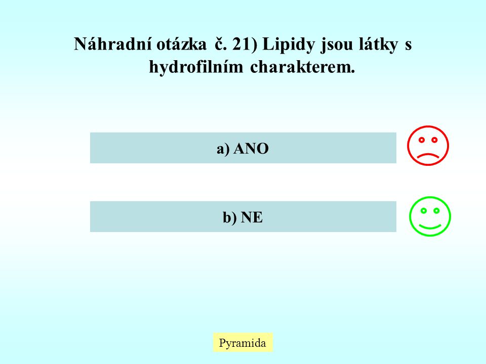 Náhradní otázka č. 21) Lipidy jsou látky s hydrofilním charakterem.