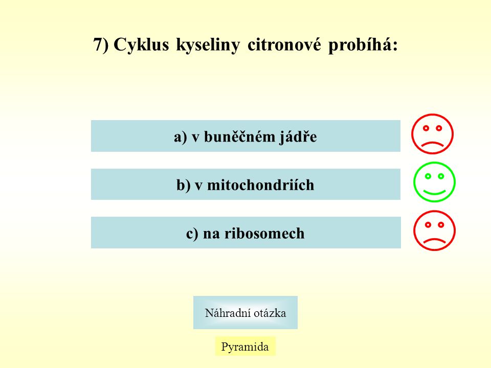 7) Cyklus kyseliny citronové probíhá: