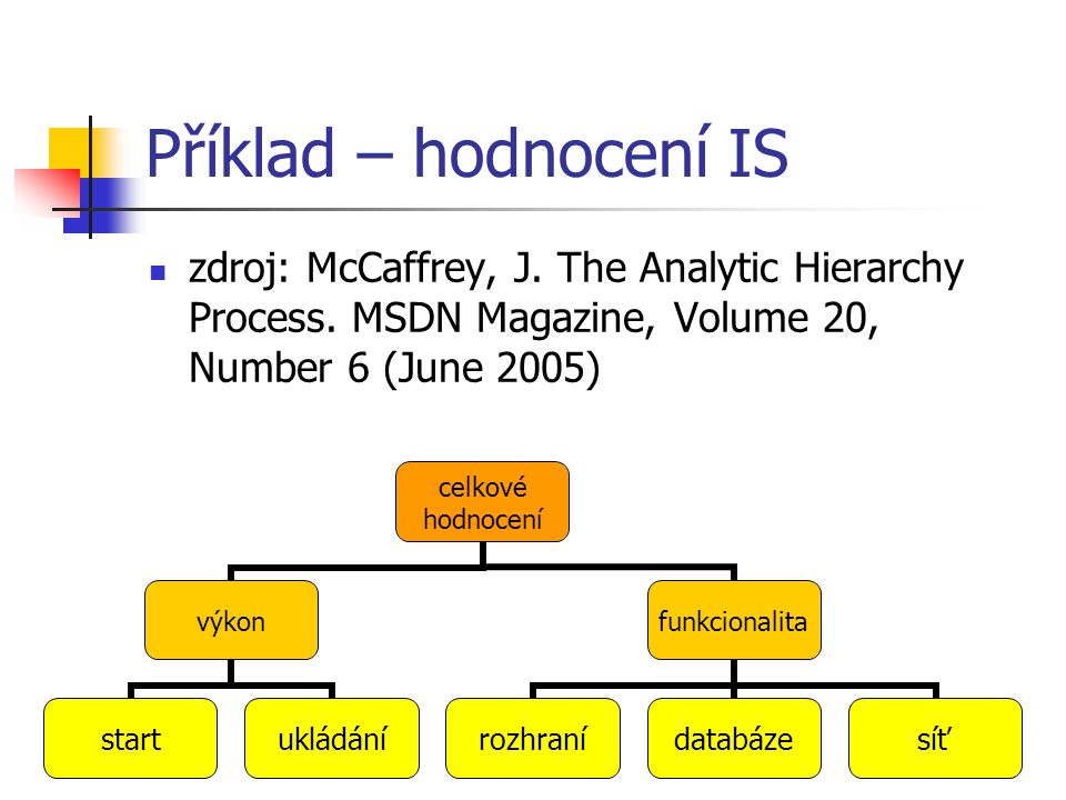 Příklad – hodnocení IS zdroj: McCaffrey, J. The Analytic Hierarchy Process.