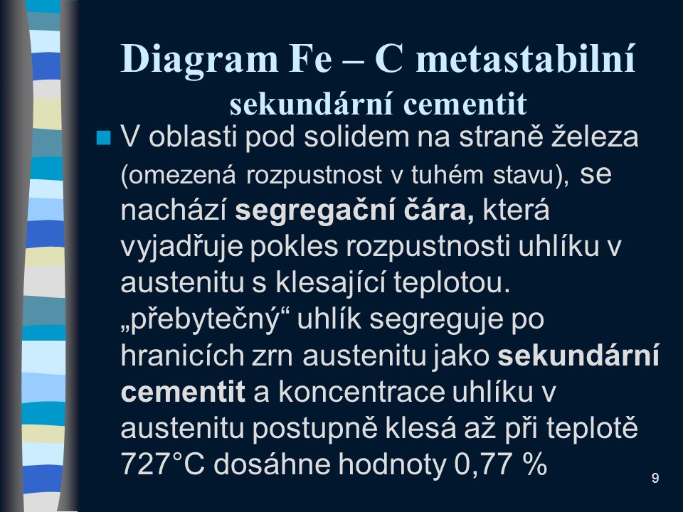 Diagram Fe – C metastabilní sekundární cementit