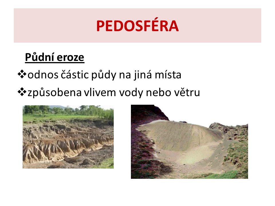 PEDOSFÉRA Půdní eroze odnos částic půdy na jiná místa