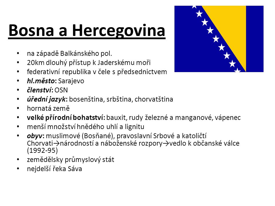 Bosna a Hercegovina na západě Balkánského pol.