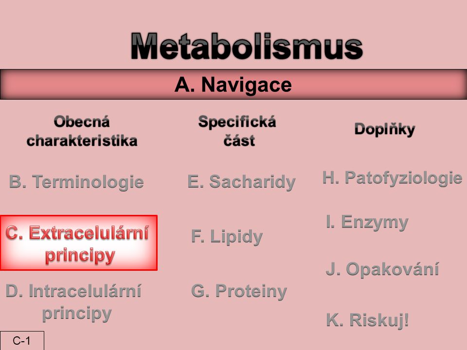 Metabolismus A. Navigace B. Terminologie E. Sacharidy I. Enzymy